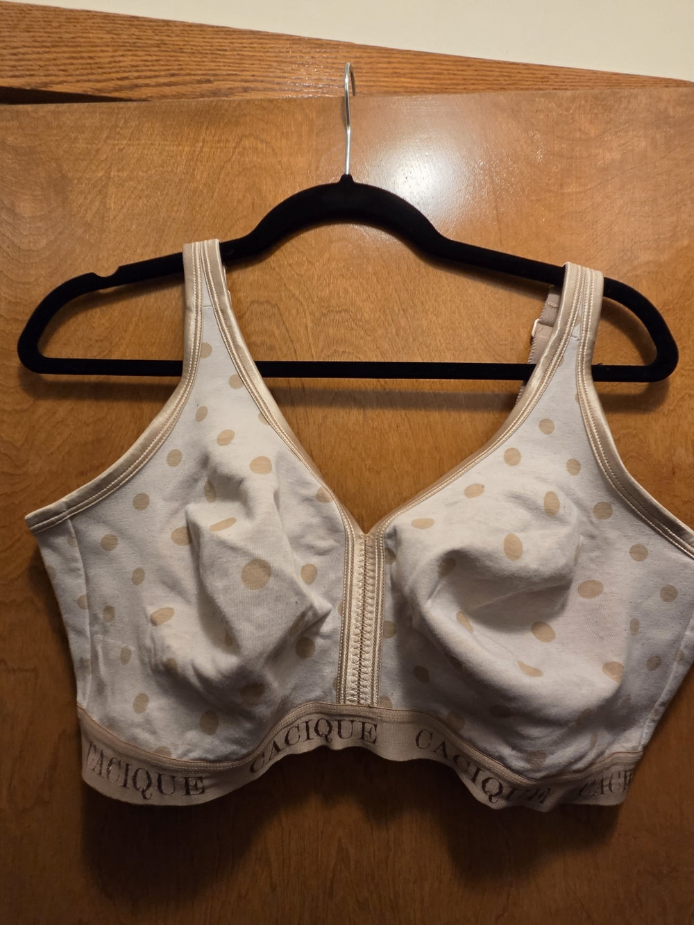 Cacique Cream and Beige Polka Dot Front-Close Wireless Bra